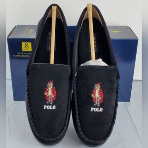 Polo Ralph Lauren Mens Black Holiday Brenan Bear Moccasin Slippers- Size 8 - NIB